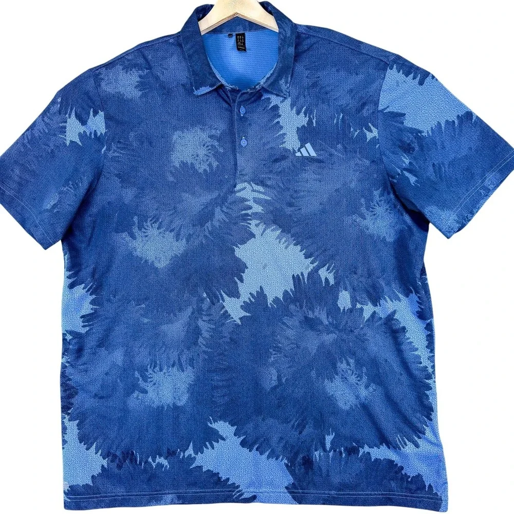 Adidas Golf Polo Shirt Mens 2XL Blue Abstract Print Stretch Performance Top‎
